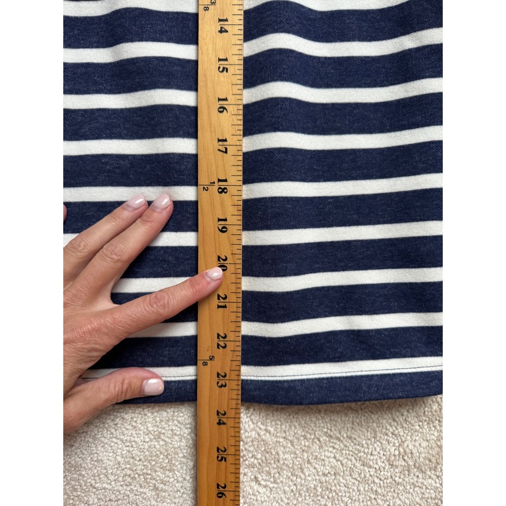 J.Crew Sweatshirt Womens M Navy Blue White Striped Mock Neck Fleece Lined Boxy - Picture 8 of 8